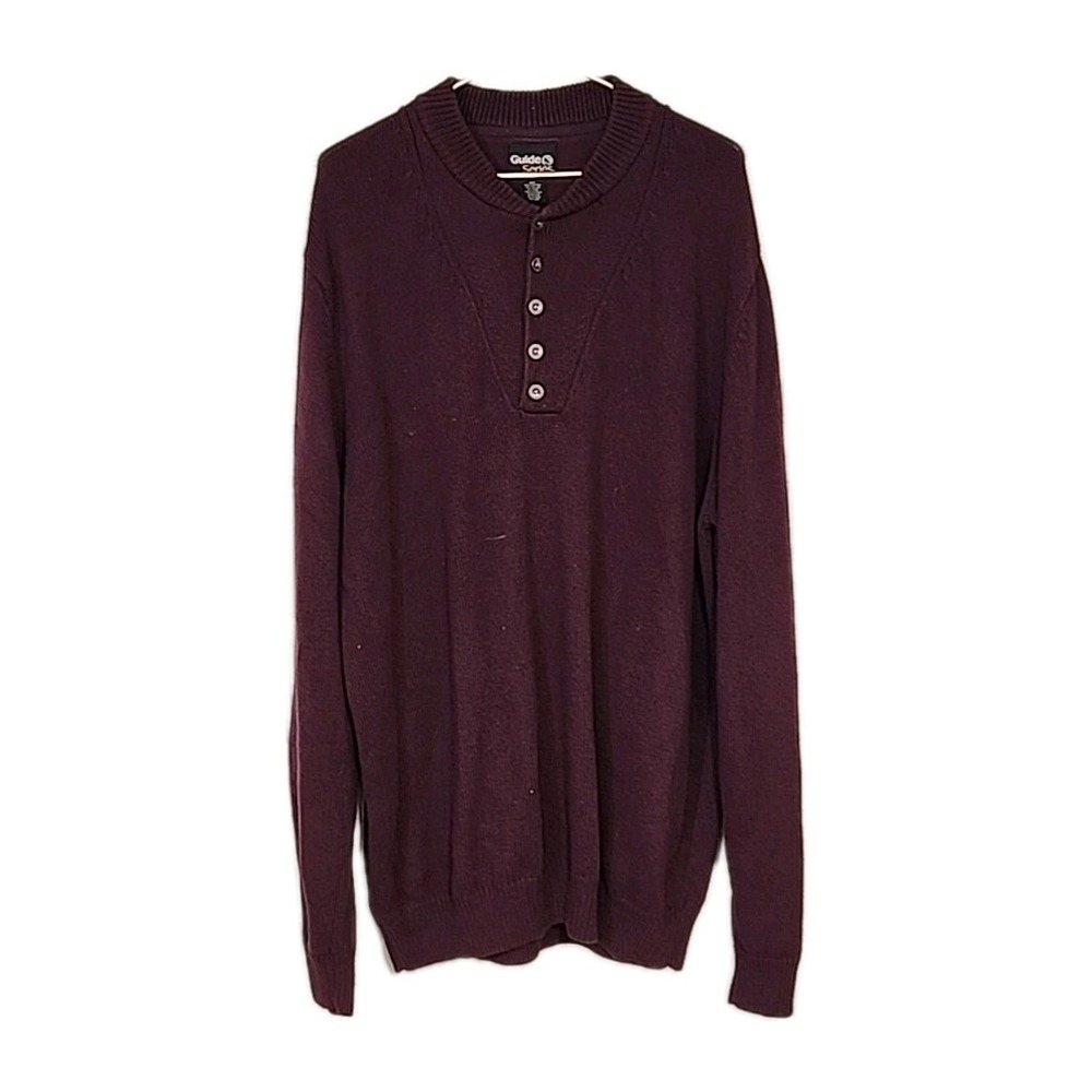 Guide Series 1/4 Button Pullover Men's Size XLT Maroon‎ Burgundy Knit Mock Neck